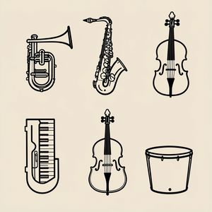 Karty do gry: instrumenty w wersji konturowej