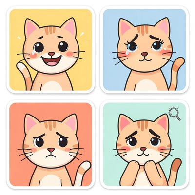 Karty emocji: Radość, Smutek, Złość, Ciekawość