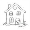 Kolorowanka — prosty domek i zwierzę