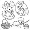 Kolorowanka: Zajączek i zabawy wielkanocne