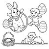 Kolorowanka: Zajączek i zabawy wielkanocne