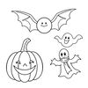 Kolorowanki: dynia, nietoperz, duch