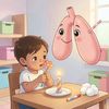 Ilustracja edukacyjna: Małe płuca — scena z dzieckiem