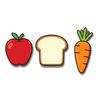 Obrazki produktów: jabłko, chleb, marchewka