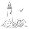 Strona kolorowanki: latarnia i statek (A4)