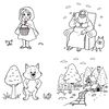 Kolorowanki: Kapturek, Babcia, Wilk, Las (kontury)