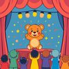 Ilustracja pacynkowego przedstawienia — misio na scenie