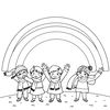 Kolorowanka: Tęcza i dzieci z chusteczkami