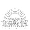 Kolorowanka: Tęcza i dzieci z chusteczkami