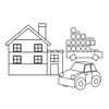 Karty do kolorowania: dom, wieża, auto