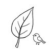 Kolorowanka — Liść i ptaszek