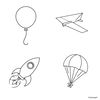 Zestaw kolorowanek — Balon, samolot, rakieta, piórko