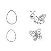 Kolorowanka: jajo, gąsienica, motyl (kontury)