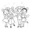 Kolorowanka: Tańczące dzieci z uszkami