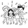 Kolorowanka: Tańczące dzieci z uszkami