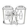 Kolorowanka: Myszka segreguje śmieci
