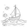 Kolorowanka: morze, statek, rybki i muszle