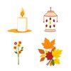 Zestaw obrazków (flashcards): znicz, lampion, kwiat, liść