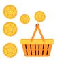 Monety i koszyk do zabawy w sklepik