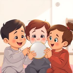 Małe lusterko — dzieci oglądające swoje miny