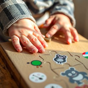 Zdjęcie detal: faktura dużych elementów puzzli (karton, naklejki)