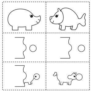 Plansze do dopasowywania fragmentów (2–3 części na obrazek)