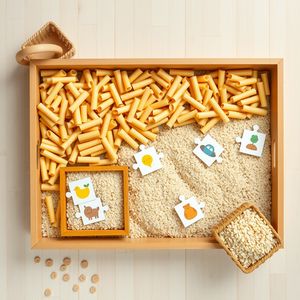 Taca sensoryczna z makaronem/ryżem i ukrytymi fragmentami