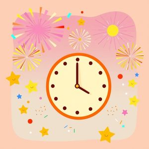 Ilustracja: Zegar i fajerwerki