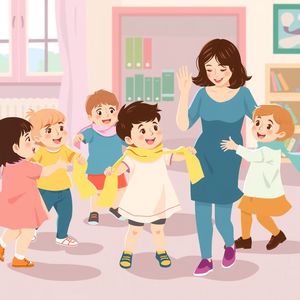 Obrazek: Dzieci tańczą z chustkami