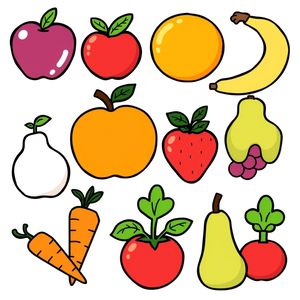 Zestaw obrazków owoców i warzyw (kliparty)