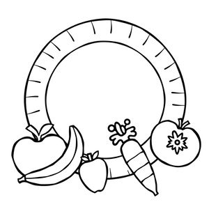 Strona do kolorowania: owoce i talerzyk