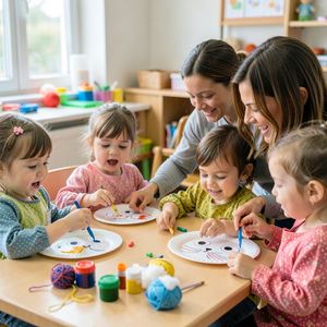 Dzieci tworzą koty — scena prac plastycznych (3–4 lata)