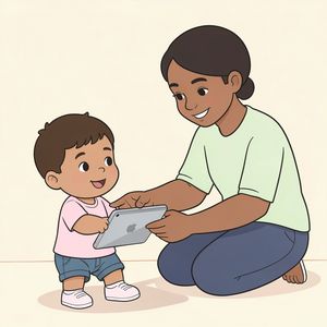 Ilustracja: dziecko pyta opiekuna o ekran