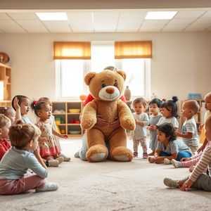 Zdjęcie inscenizacyjne: Dzieci i pluszowy miś