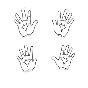 Szablon odbicia dłoni — kontury serca i kwiatu