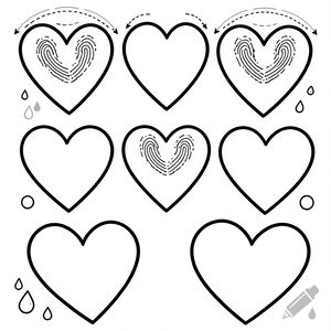 Szablon: strony z kształtami serduszek do odbitek palców