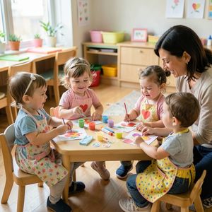 Zdjęcie grupowe: maluchy robią paluszkowe walentynkowe serca