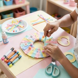 Ilustracja wprowadzająca — stół z materiałami i papierowy pączek