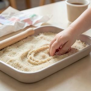 Stacja B — Pisanie w tacce z kaszą (scena)