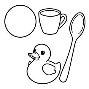 Kolorowanka: proste przedmioty do powtarzania słów