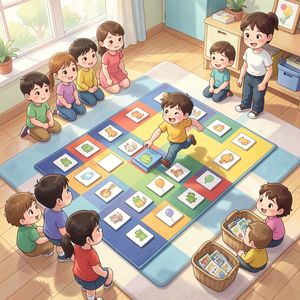 Memory biegacz — plansza z kartami na dywanie