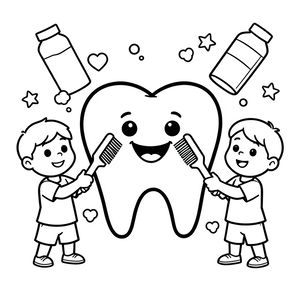 Kolorowanka: Wielki ząb i szczoteczka