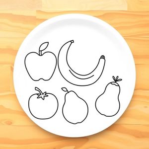 Szablony do druku: talerzyk i kształty owoców/warzyw