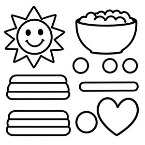 Szablony prostych kształtów (słońce, miseczka, paski)