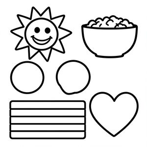 Szablony prostych kształtów (słońce, miseczka, paski)