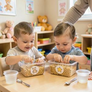 Sortowanie płatków — dzieci przy stoliku