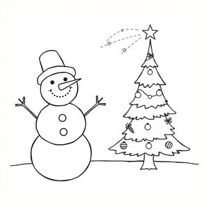 Kolorowanka: bałwanek i choinka (strona A4)