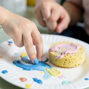 Detale pracy — odbicie palca i malowanie gąbką