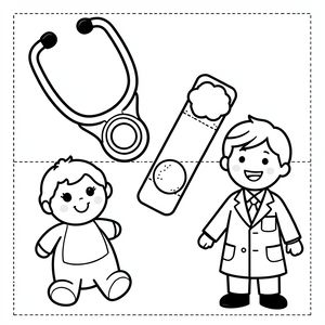 Kolorowanka — Mały doktor i przyrządy