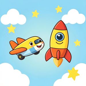 Obrazek do powitania: samolot i rakieta